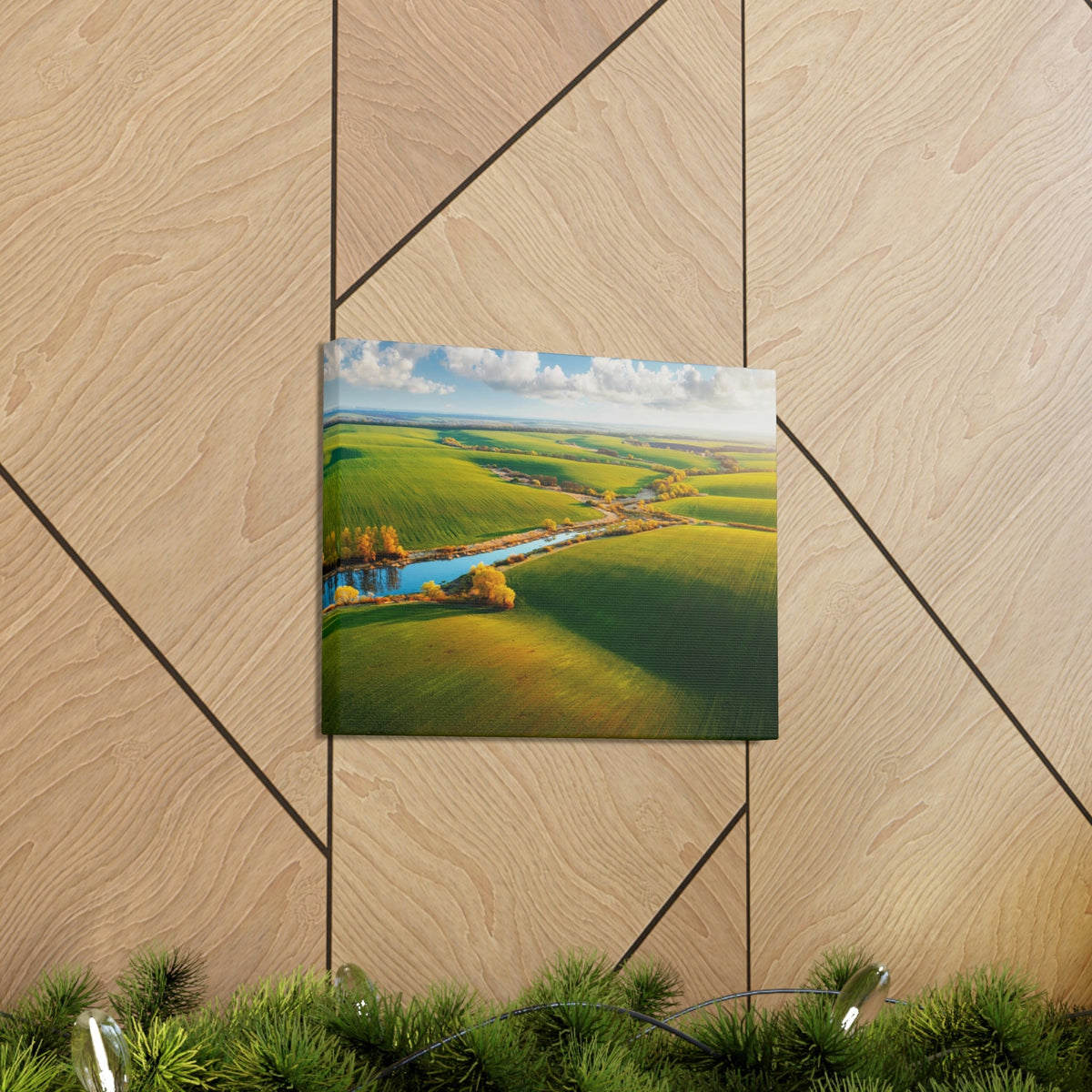 Wonderful Green Wavy Fields Scene Beautiful Enticing and Glamorous Area Beauty Nature Scene Agricultural Fields And Sky Wall Art Ready to Hang Unframed-Express Your Love Gifts
