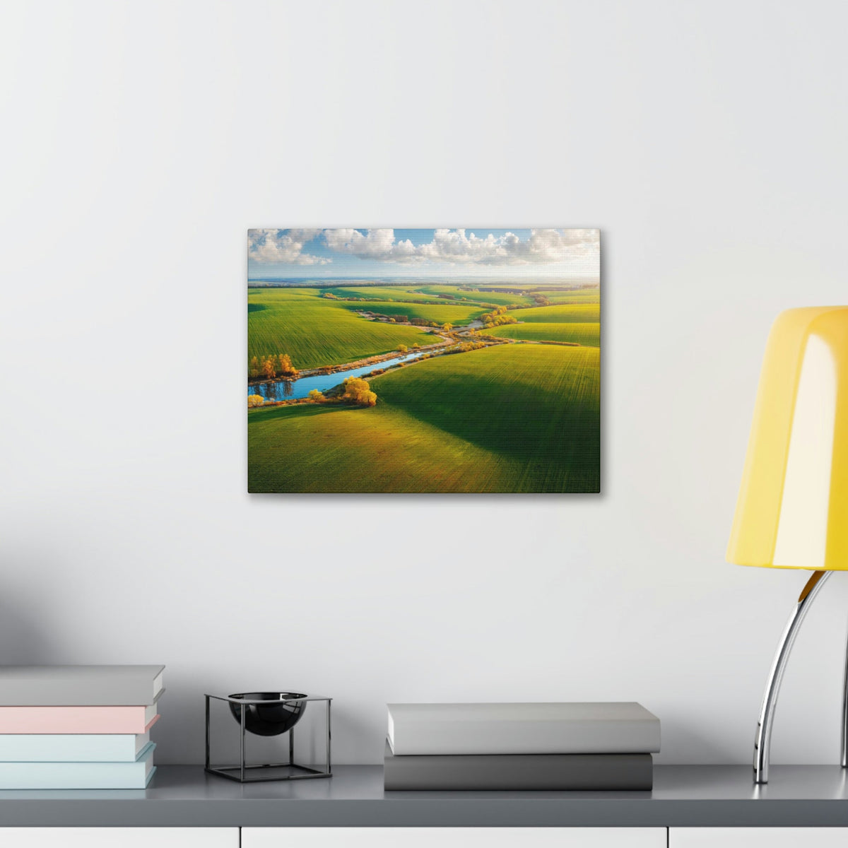 Wonderful Green Wavy Fields Scene Beautiful Enticing and Glamorous Area Beauty Nature Scene Agricultural Fields And Sky Wall Art Ready to Hang Unframed-Express Your Love Gifts