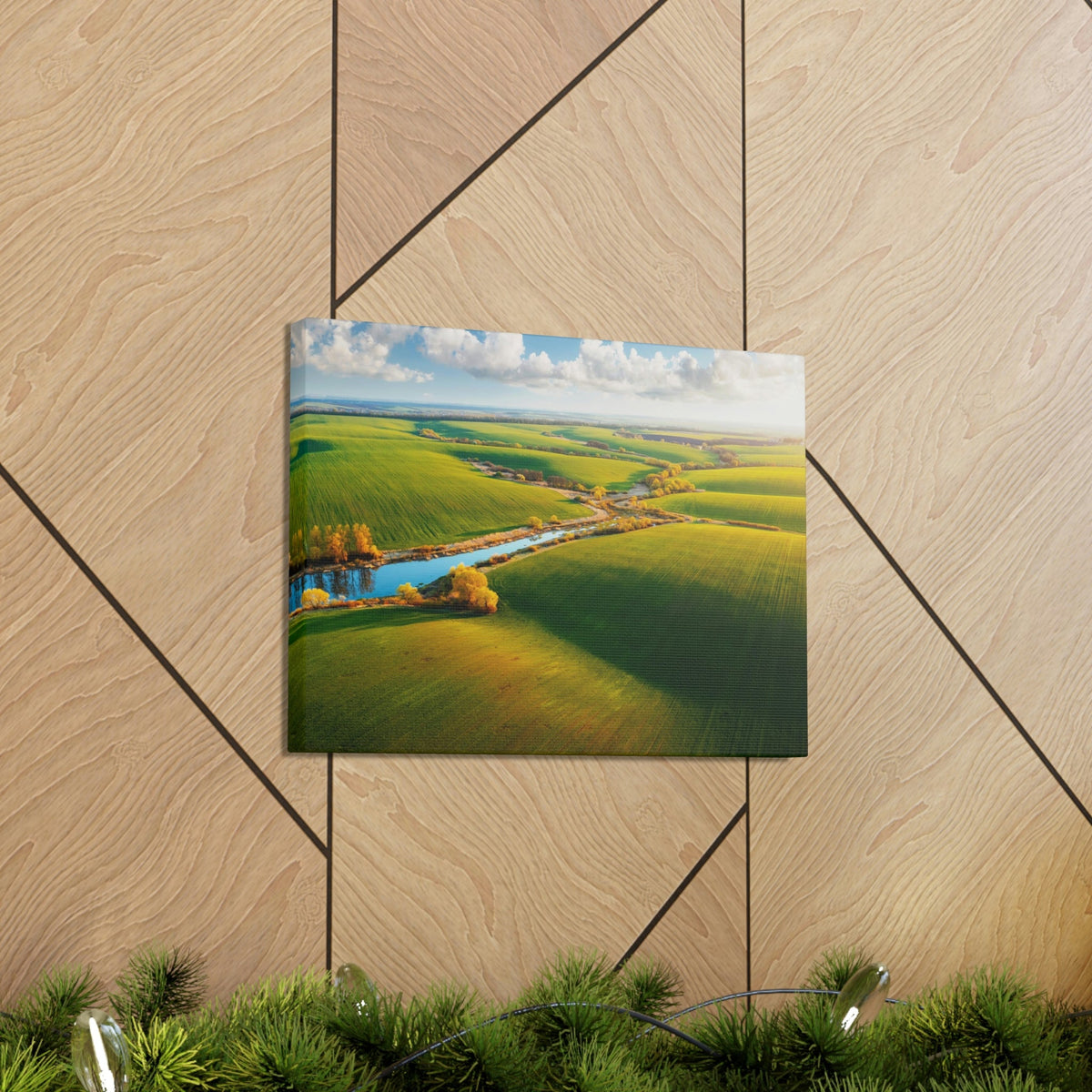 Wonderful Green Wavy Fields Scene Beautiful Enticing and Glamorous Area Beauty Nature Scene Agricultural Fields And Sky Wall Art Ready to Hang Unframed-Express Your Love Gifts