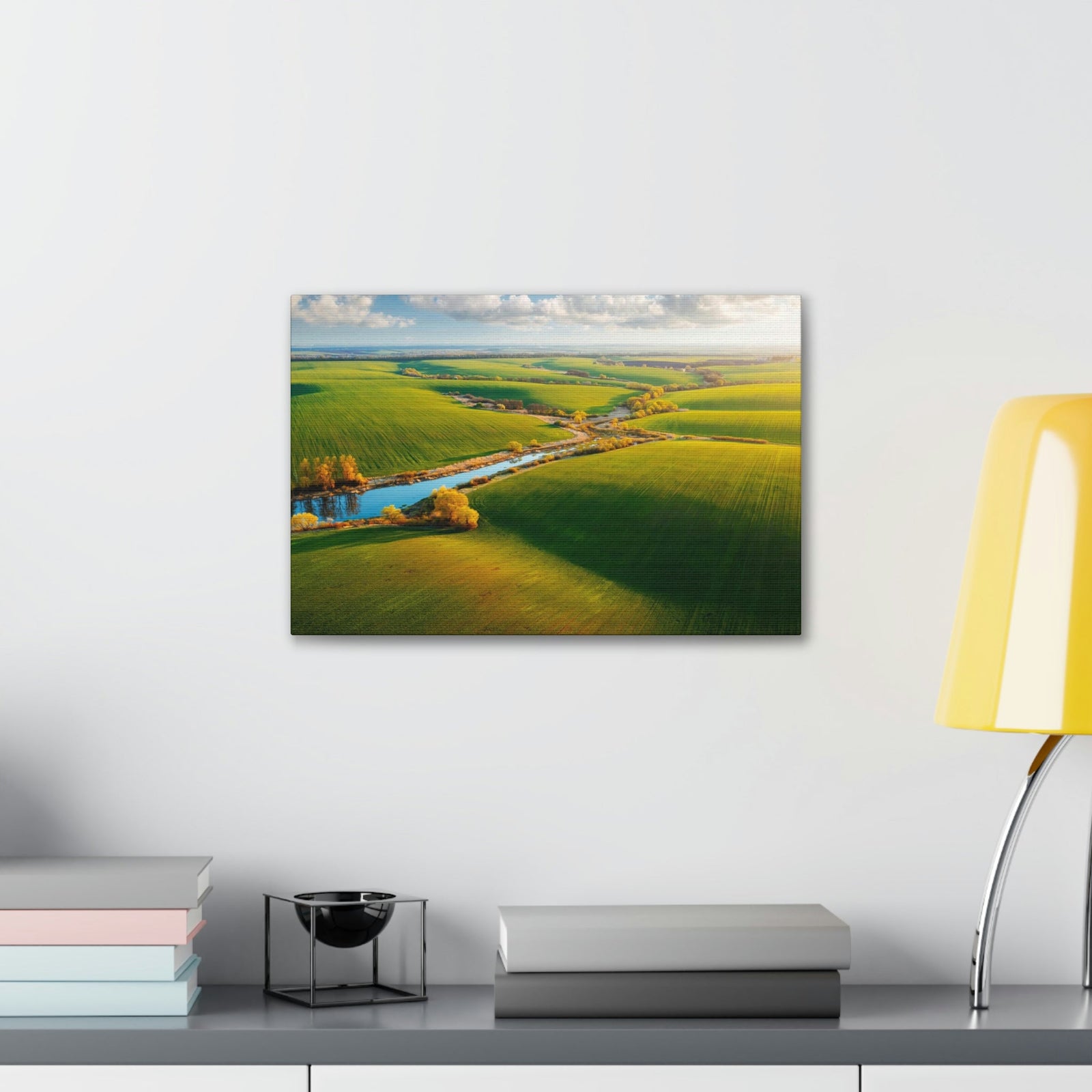 Wonderful Green Wavy Fields Scene Beautiful Enticing and Glamorous Area Beauty Nature Scene Agricultural Fields And Sky Wall Art Ready to Hang Unframed-Express Your Love Gifts