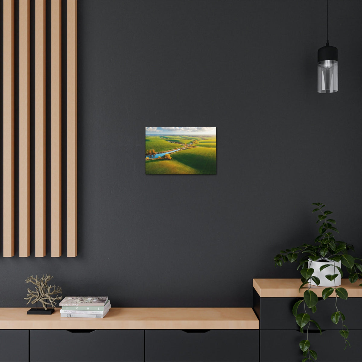 Wonderful Green Wavy Fields Scene Beautiful Enticing and Glamorous Area Beauty Nature Scene Agricultural Fields And Sky Wall Art Ready to Hang Unframed-Express Your Love Gifts