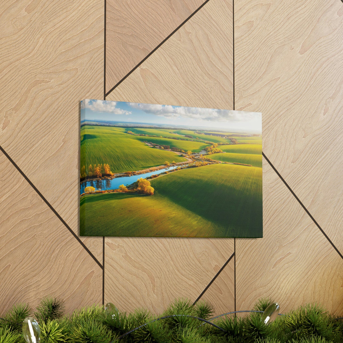 Wonderful Green Wavy Fields Scene Beautiful Enticing and Glamorous Area Beauty Nature Scene Agricultural Fields And Sky Wall Art Ready to Hang Unframed-Express Your Love Gifts