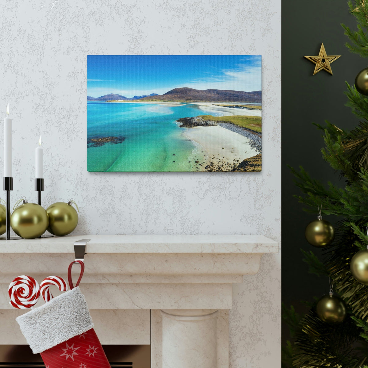Wonderful Sandy Beach Scene Beautiful Amazing and Lovely Sea Beauty Nature Scene Big Mountains and Shore Wall Art Ready to Hang Unframed-Express Your Love Gifts