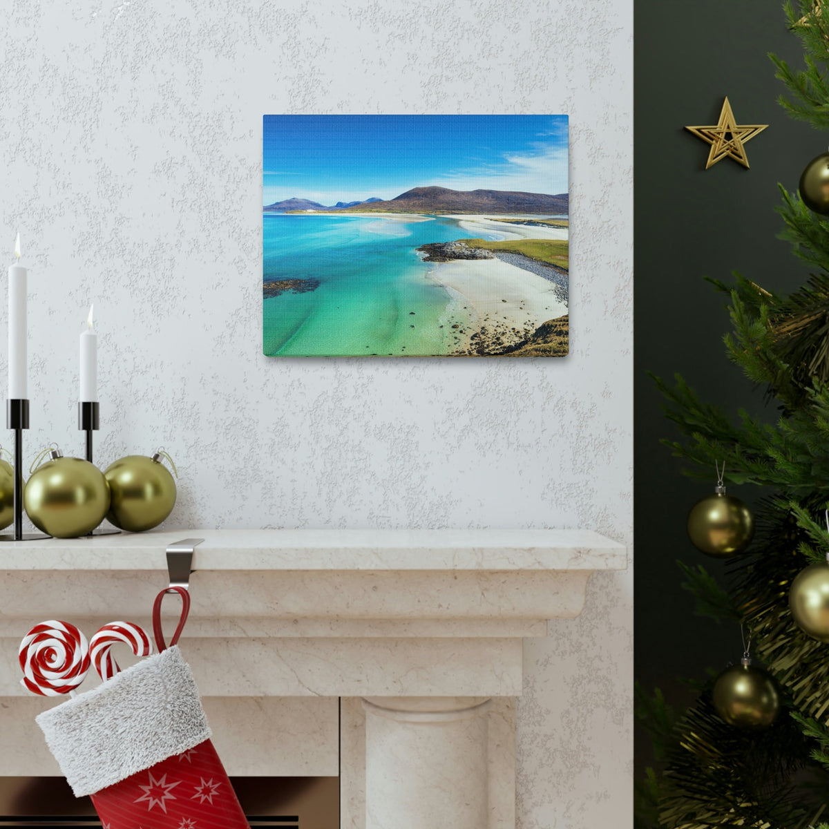 Wonderful Sandy Beach Scene Beautiful Amazing and Lovely Sea Beauty Nature Scene Big Mountains and Shore Wall Art Ready to Hang Unframed-Express Your Love Gifts