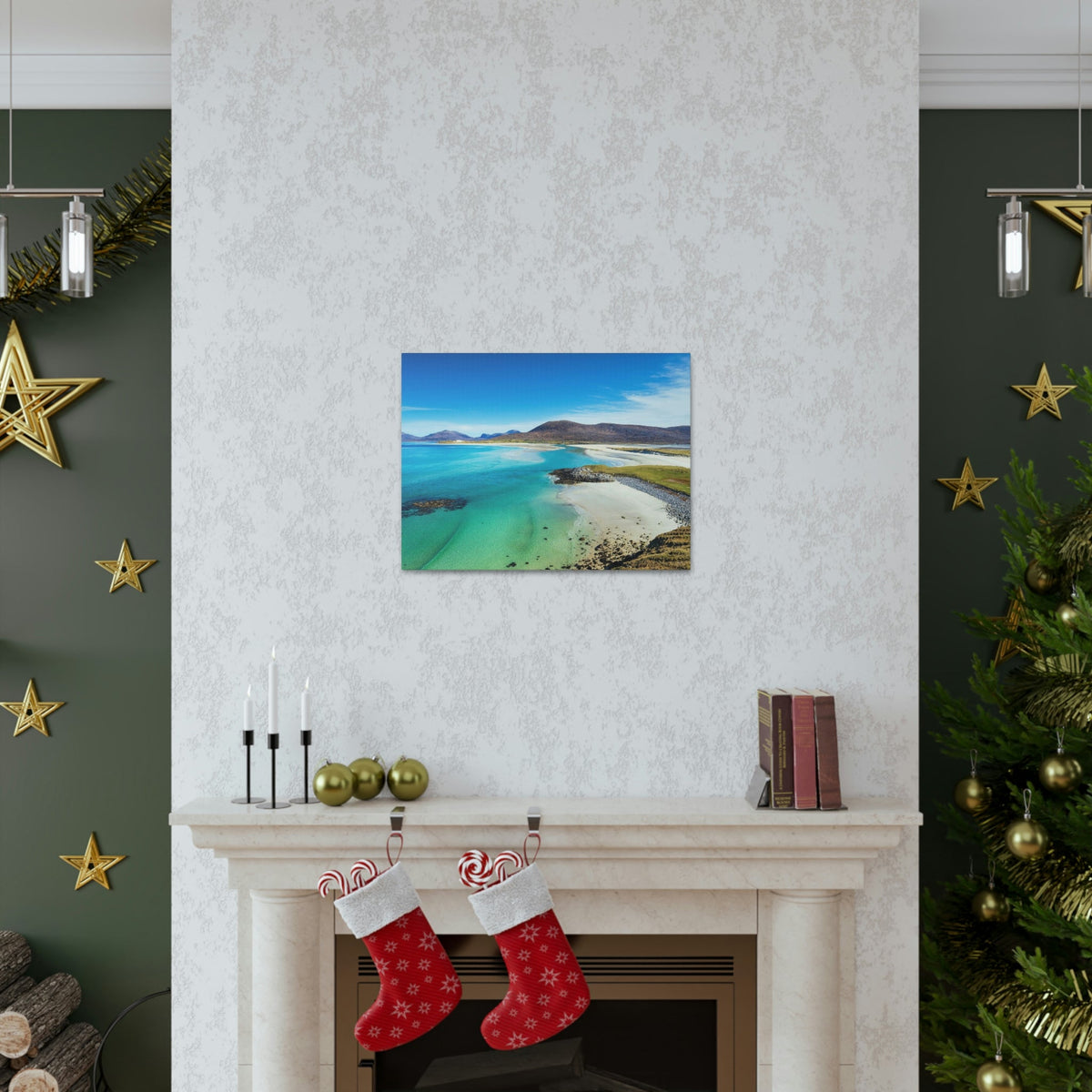 Wonderful Sandy Beach Scene Beautiful Amazing and Lovely Sea Beauty Nature Scene Big Mountains and Shore Wall Art Ready to Hang Unframed-Express Your Love Gifts