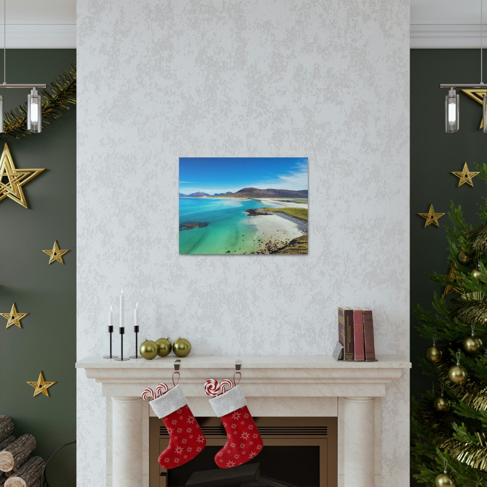 Wonderful Sandy Beach Scene Beautiful Amazing and Lovely Sea Beauty Nature Scene Big Mountains and Shore Wall Art Ready to Hang Unframed-Express Your Love Gifts