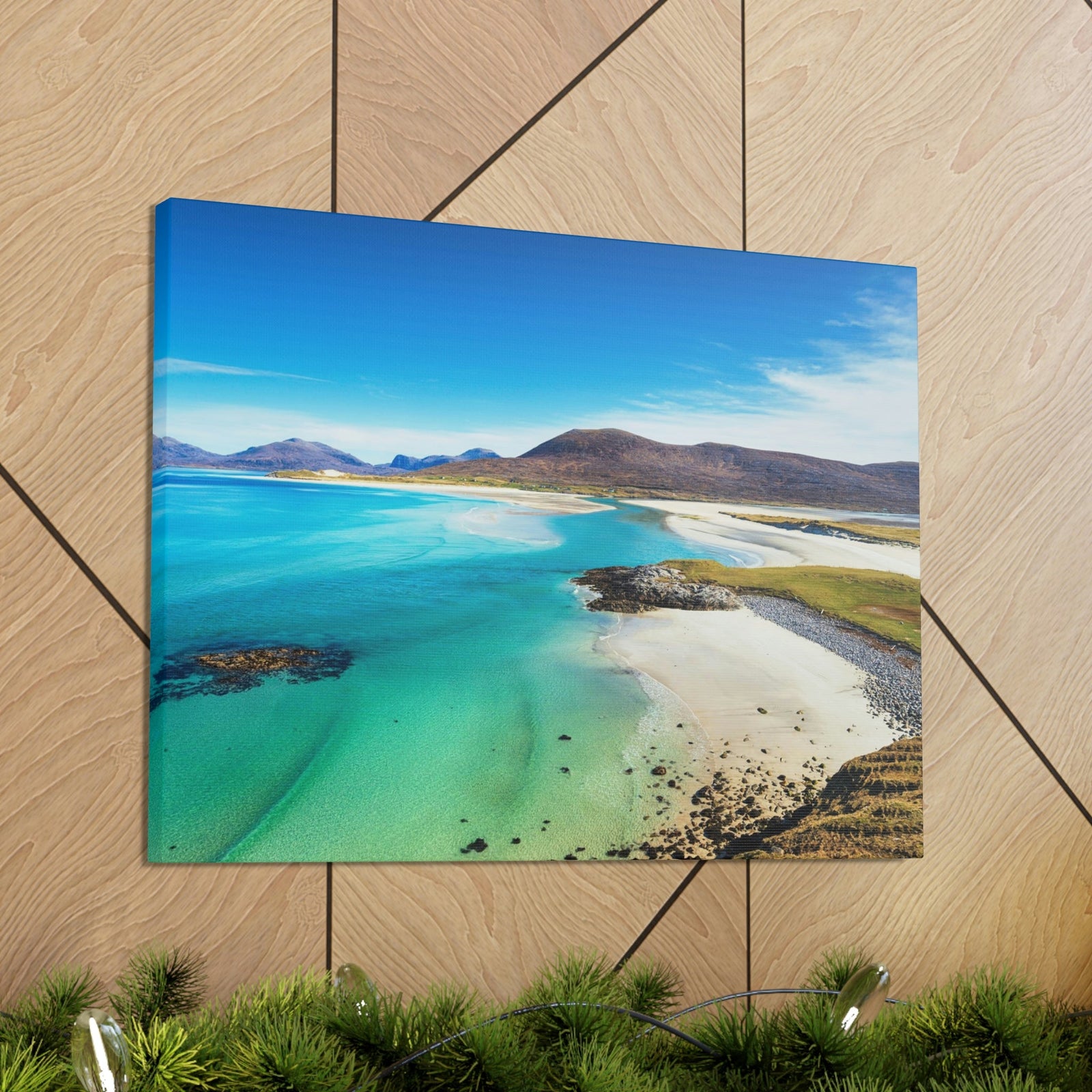 Wonderful Sandy Beach Scene Beautiful Amazing and Lovely Sea Beauty Nature Scene Big Mountains and Shore Wall Art Ready to Hang Unframed-Express Your Love Gifts