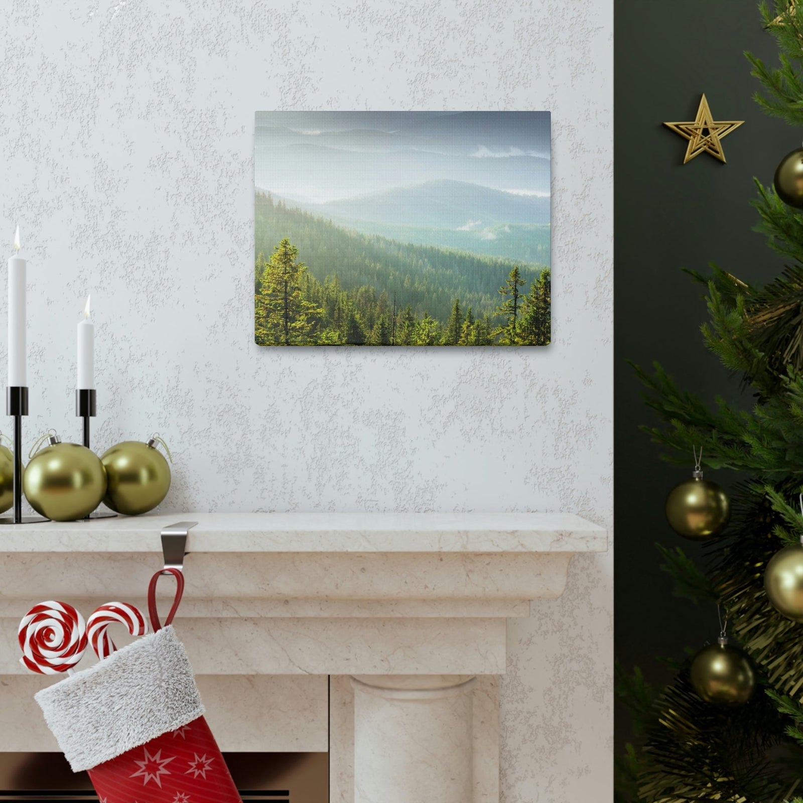 Wonderful Trees on the Mountains Scene Beautiful Spectacular and Awesome Beauty Nature Scene Big Trees and Mountain Range Wall Art Ready to Hang Unframed-Express Your Love Gifts