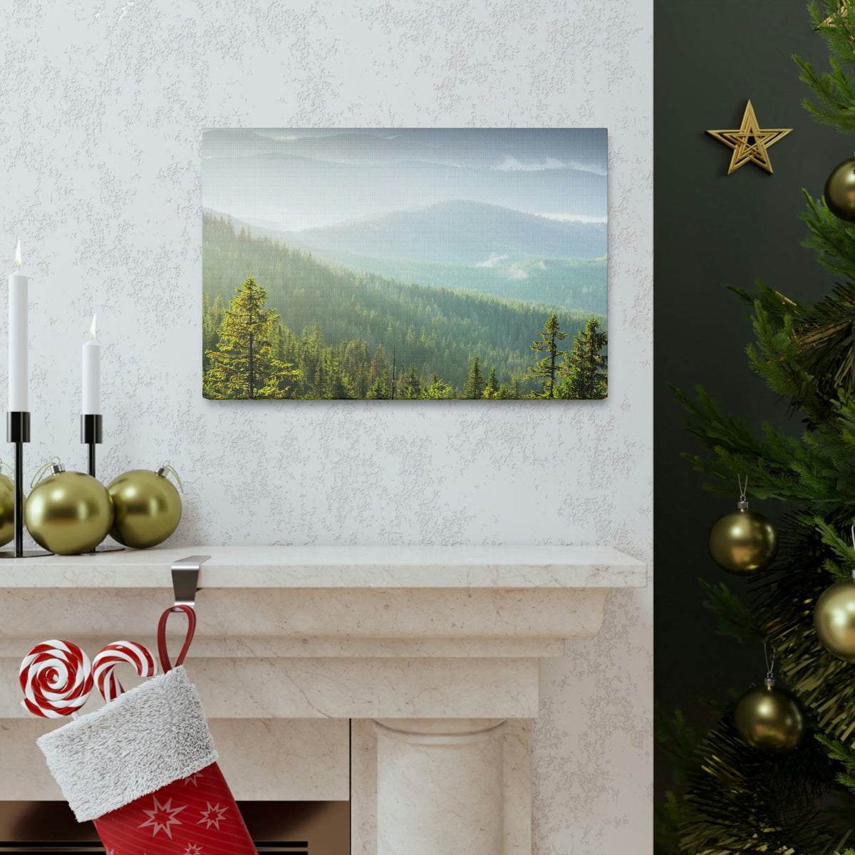 Wonderful Trees on the Mountains Scene Beautiful Spectacular and Awesome Beauty Nature Scene Big Trees and Mountain Range Wall Art Ready to Hang Unframed-Express Your Love Gifts