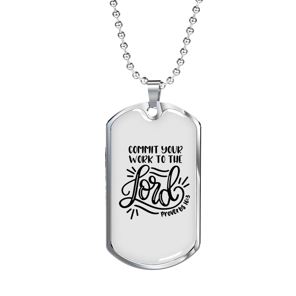 Work To The Lord Christian Necklace Stainless Steel or 18k Gold Dog Tag 24" Chain-Express Your Love Gifts