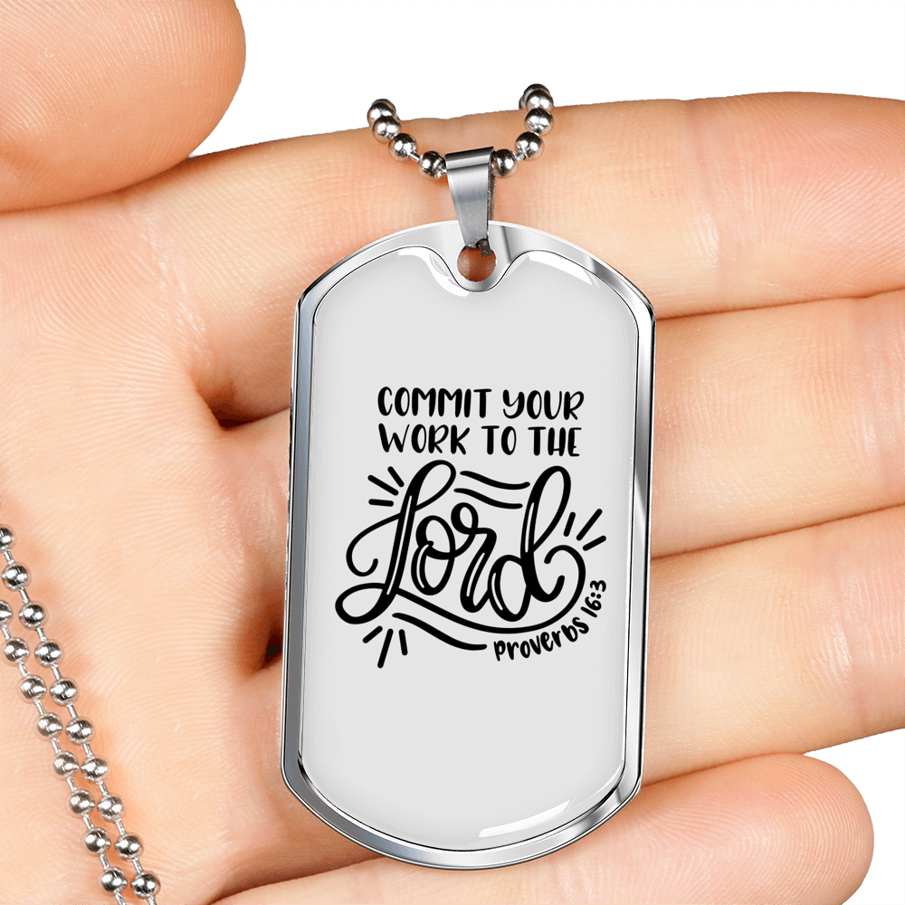 Work To The Lord Christian Necklace Stainless Steel or 18k Gold Dog Tag 24" Chain-Express Your Love Gifts