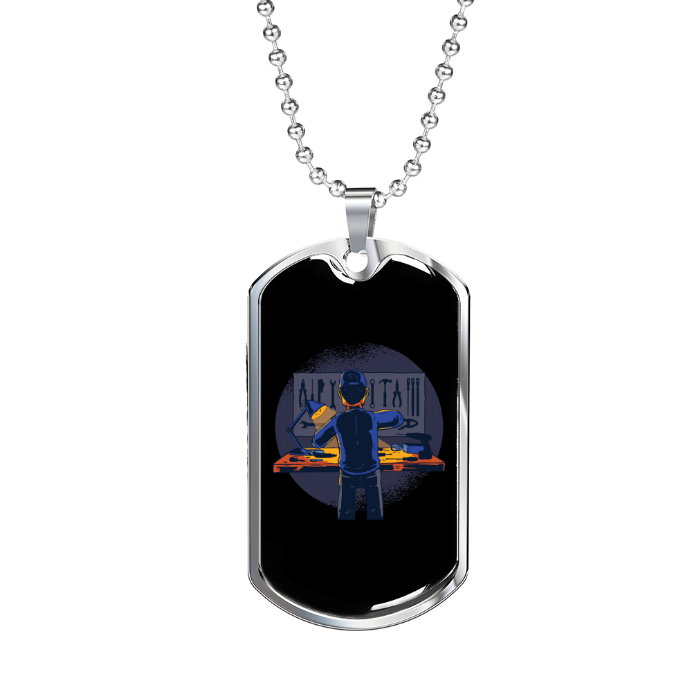 Working Tools Of Carpenter Woodworker Dog Tag Stainless Steel or 18k Gold W 24"-Express Your Love Gifts