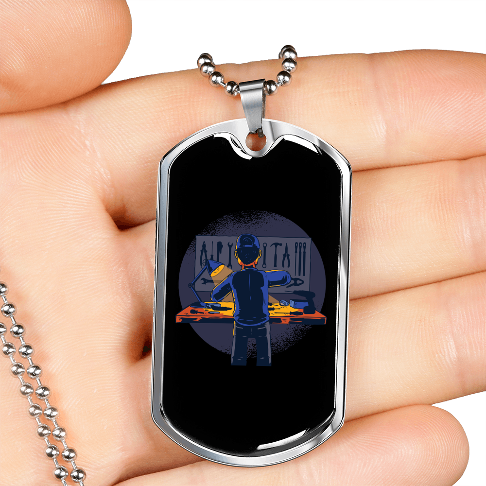 Working Tools Of Carpenter Woodworker Dog Tag Stainless Steel or 18k Gold W 24"-Express Your Love Gifts