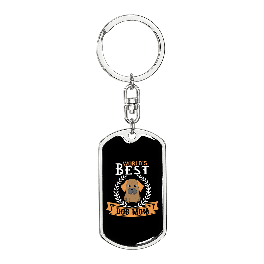 WORLD’S BEST DOG MOM Keychain Stainless Steel or 18k Gold Dog Tag Keyring-Express Your Love Gifts