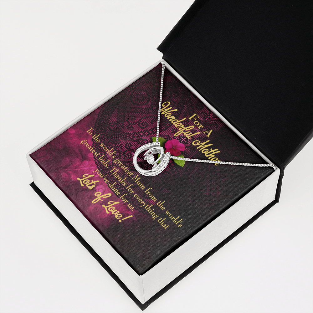 World's Greatest Mum Lucky Horseshoe Necklace Message Card 14k w CZ Crystals-Express Your Love Gifts