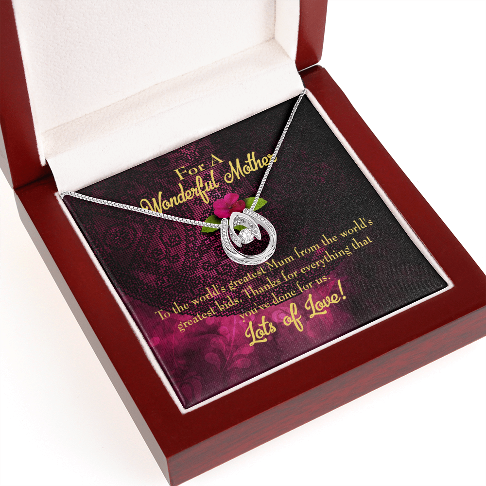 World's Greatest Mum Lucky Horseshoe Necklace Message Card 14k w CZ Crystals-Express Your Love Gifts