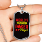 World's Okayest Poker Player Gambler Necklace Stainless Steel or 18k Gold Dog Tag 24" Chain-Express Your Love Gifts