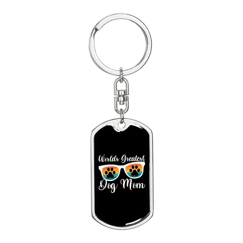 Worlds Greatest Dog Mom Keychain Stainless Steel or 18k Gold Dog Tag Keyring-Express Your Love Gifts