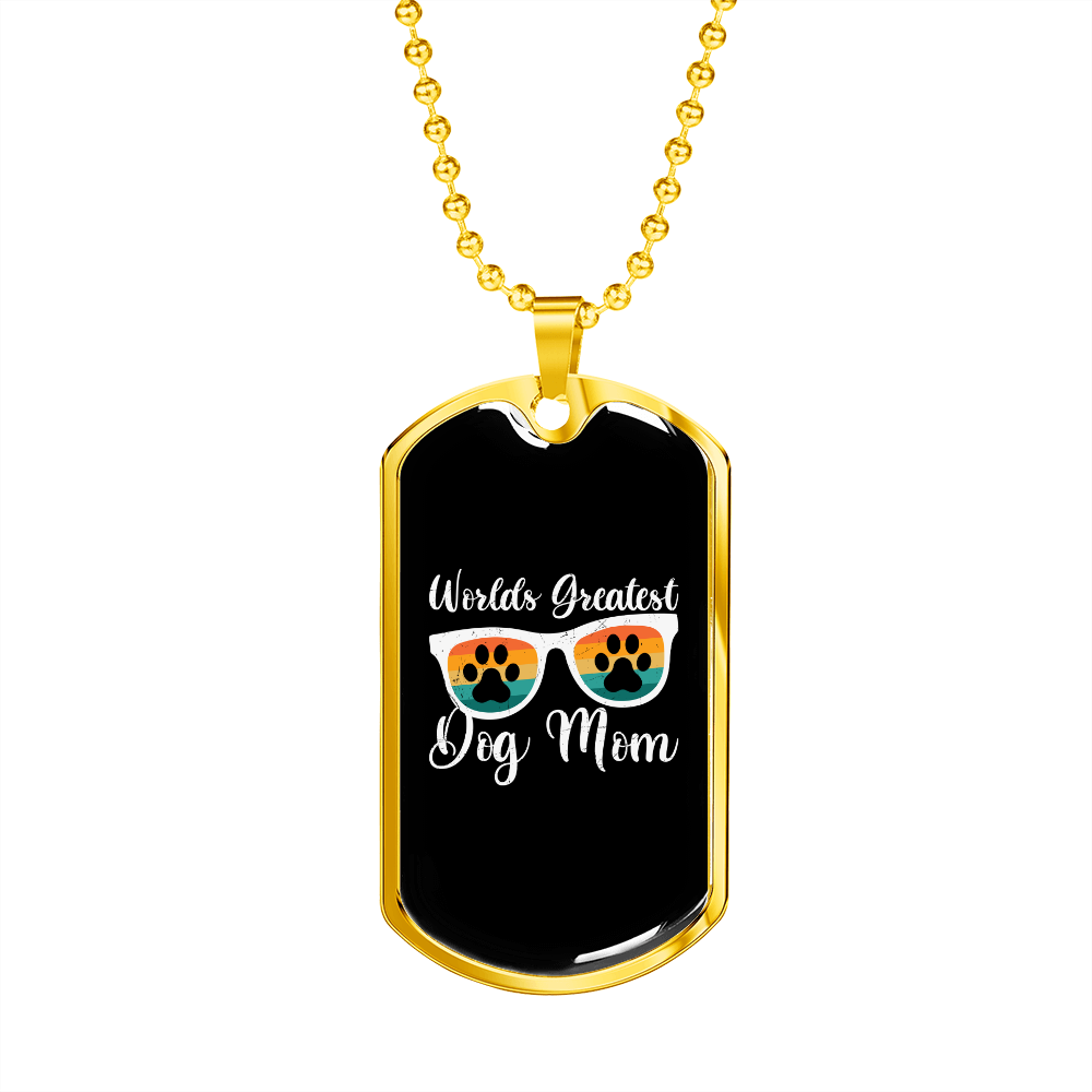 Worlds Greatest Dog Mom Necklace Stainless Steel or 18k Gold Dog Tag 24" Chain-Express Your Love Gifts