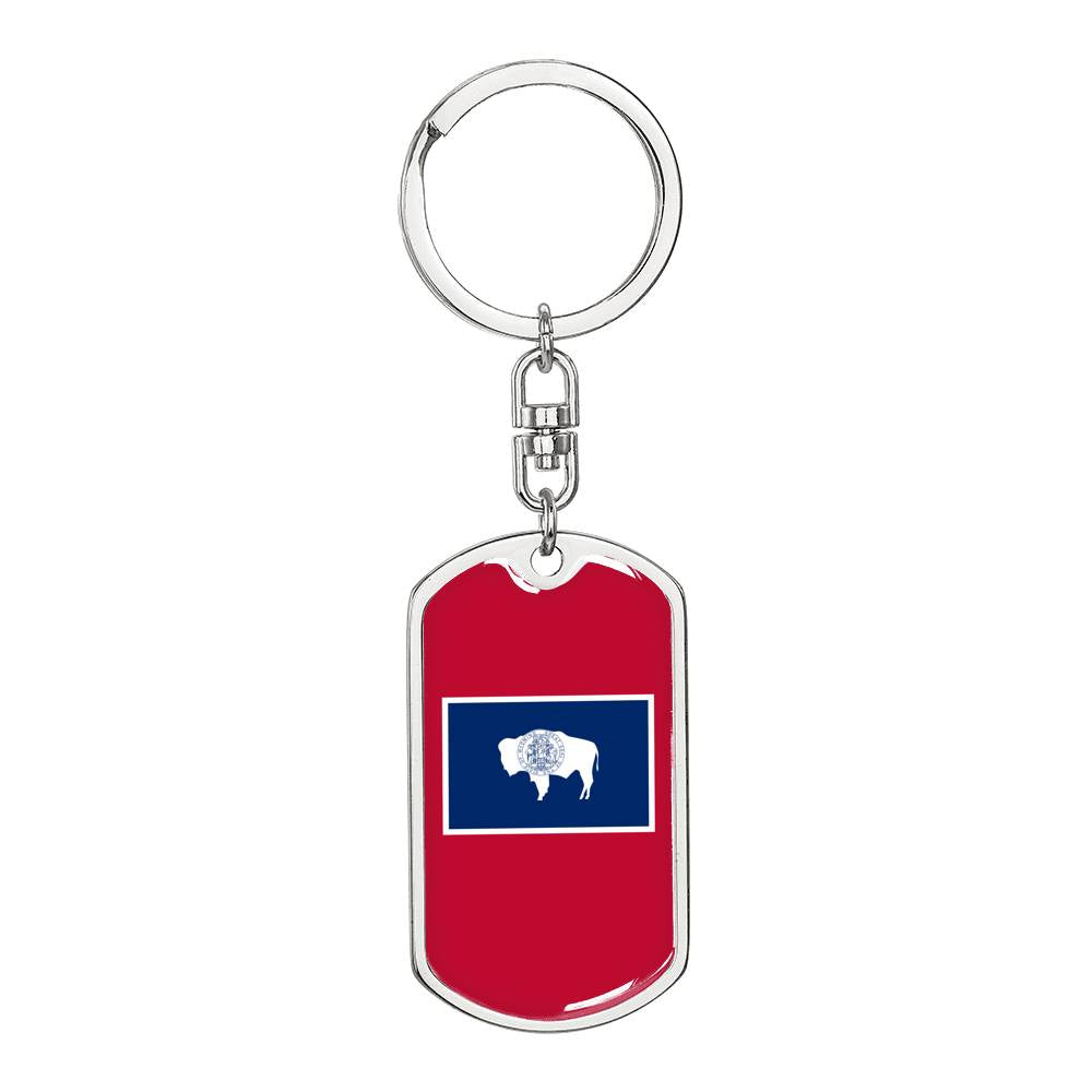 Wyoming State Flag Keychain Dog Tag Stainless Steel or 18k Gold-Express Your Love Gifts