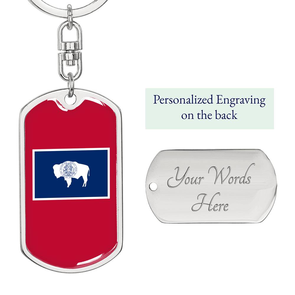 Wyoming State Flag Keychain Dog Tag Stainless Steel or 18k Gold-Express Your Love Gifts