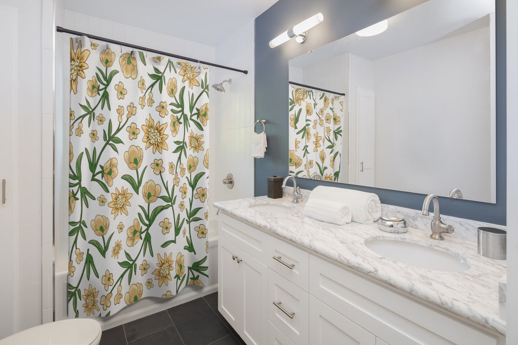 Yellow and White Floral Stylish Design 71" x 74" Elegant Waterproof Shower Curtain for a Spa-like Bathroom Paradise Exceptional Craftsmanship-Express Your Love Gifts