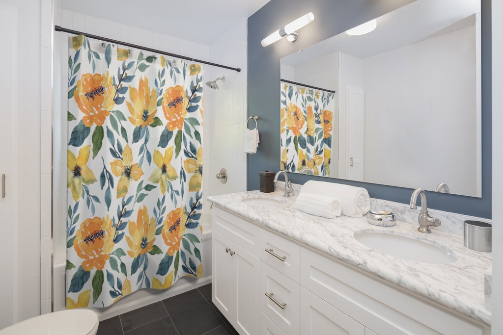 Yellow Floral Flowers Stylish Design 71" x 74" Elegant Waterproof Shower Curtain for a Spa-like Bathroom Paradise Exceptional Craftsmanship-Express Your Love Gifts
