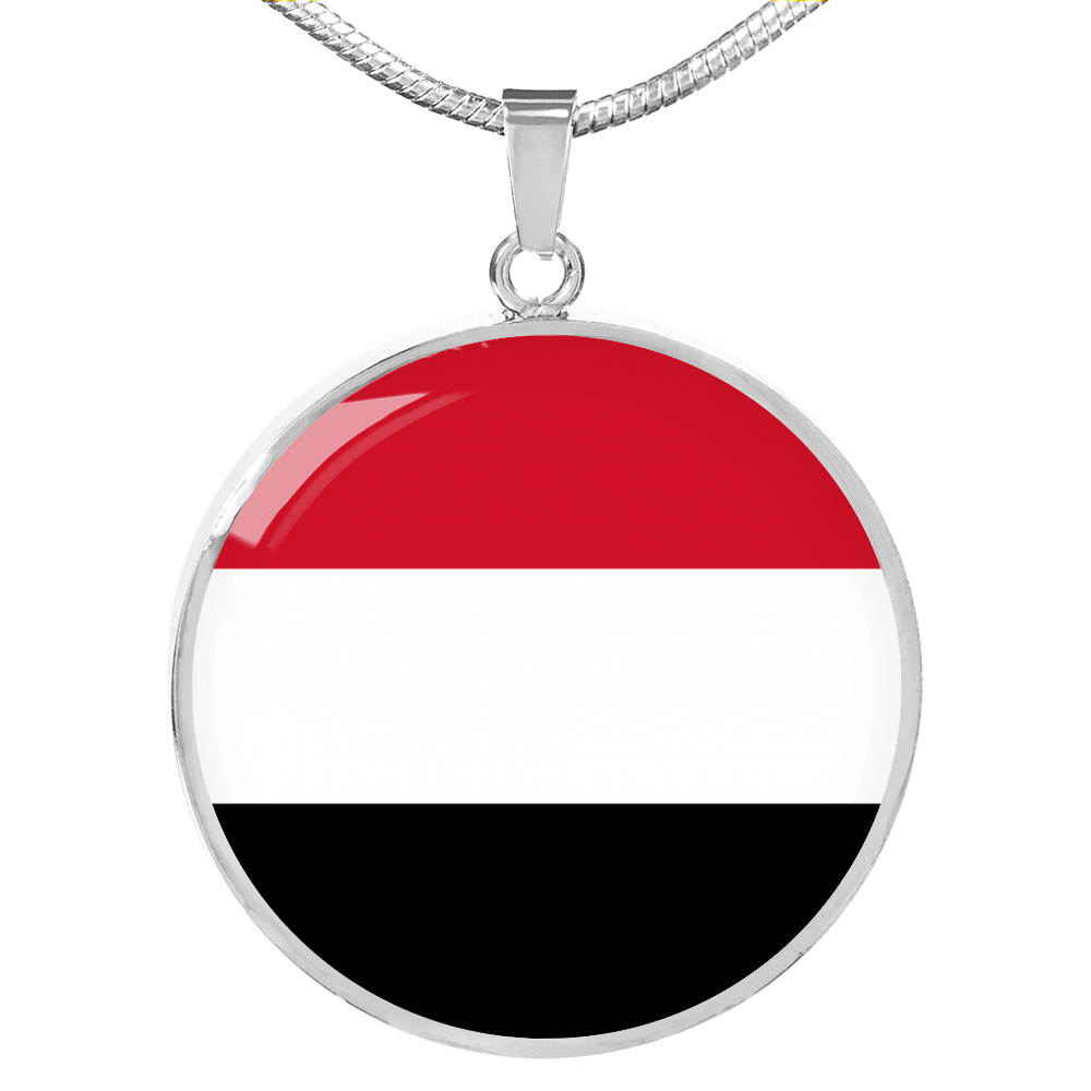 Yemen Flag Necklace Circle Pendant Stainless Steel or 18k Gold 18-22"-Express Your Love Gifts