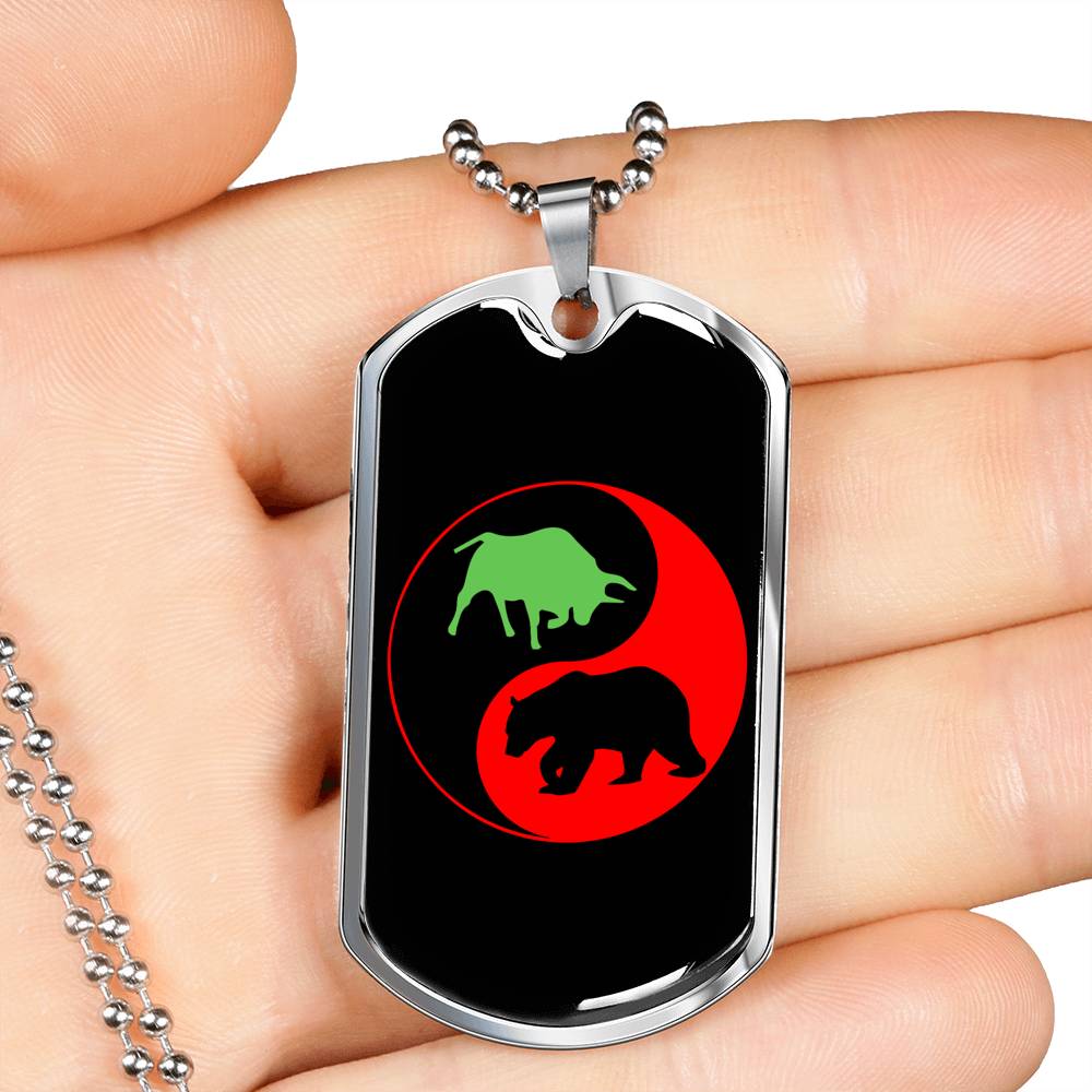 Yin Yan Trader Dog Tag Stainless Steel or 18k Gold Finish 24"-Express Your Love Gifts