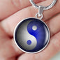 Yin Yang Blue Light Circle Necklace Stainless Steel or 18k Gold 18-22"-Express Your Love Gifts