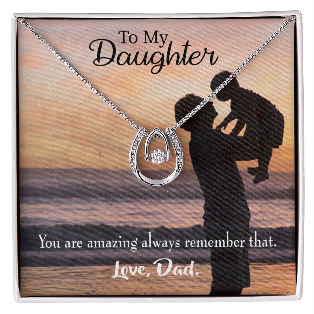 You Are Amazing - Dad to Daughter Lucky Horseshoe Necklace Message Card 14k w CZ Crystals-Express Your Love Gifts
