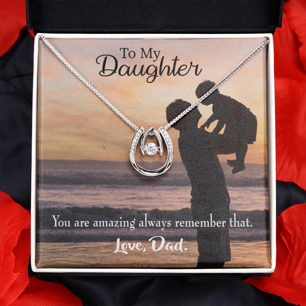 You Are Amazing - Dad to Daughter Lucky Horseshoe Necklace Message Card 14k w CZ Crystals-Express Your Love Gifts
