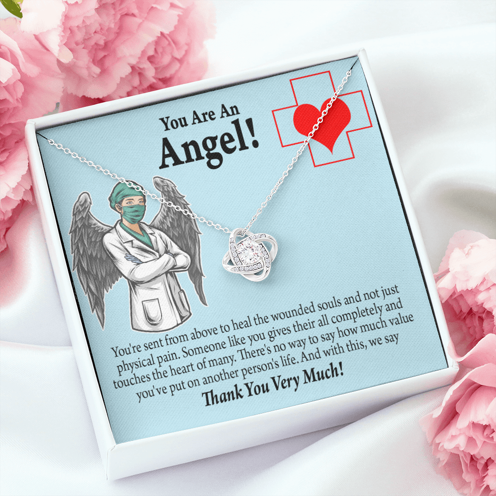 You are an Angel Nurse Healthcare Medical Worker Nurse Appreciation Gift Infinity Knot Necklace Message Card-Express Your Love Gifts