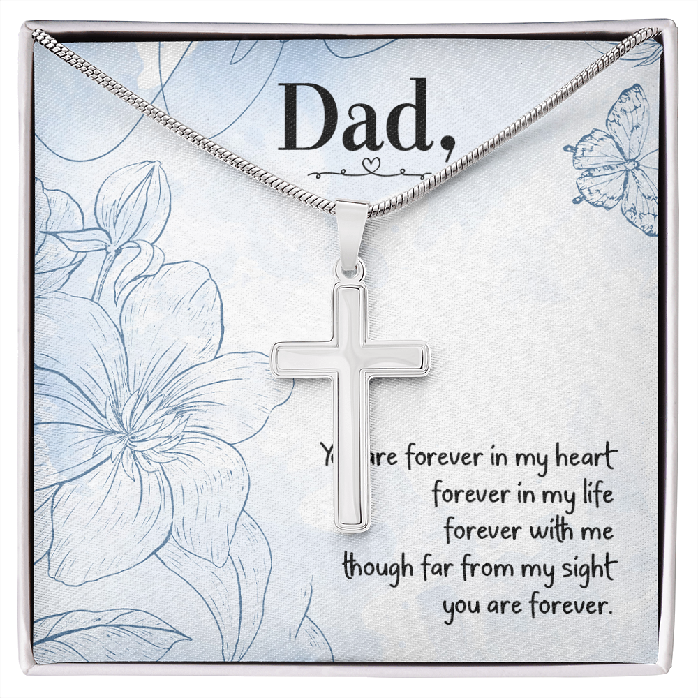 You Are forever in My Heart Dad Memorial Gift Dad Memorial Cross Necklace Sympathy Gift Loss of Father Condolence Message Card-Express Your Love Gifts