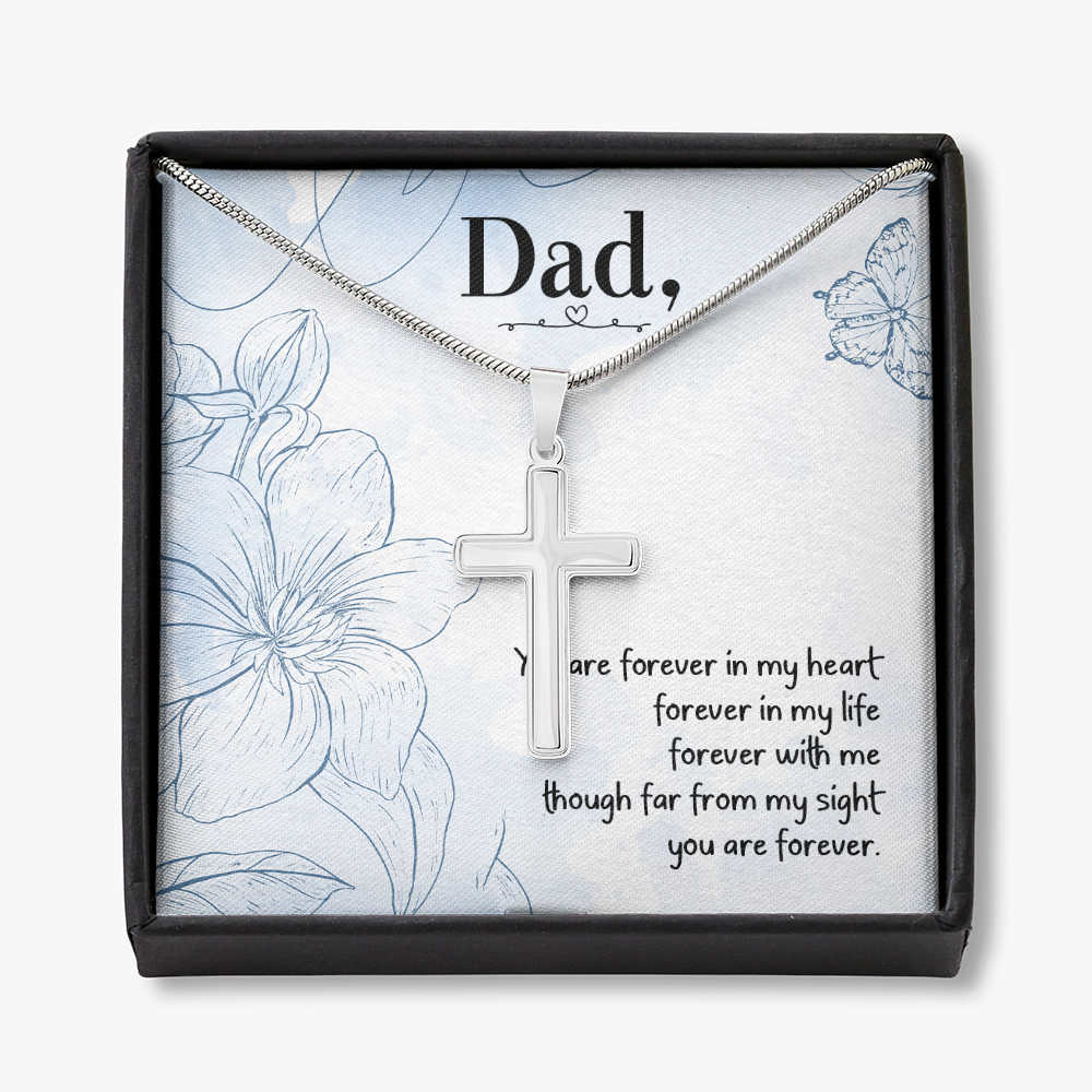 You Are forever in My Heart Dad Memorial Gift Dad Memorial Cross Necklace Sympathy Gift Loss of Father Condolence Message Card-Express Your Love Gifts