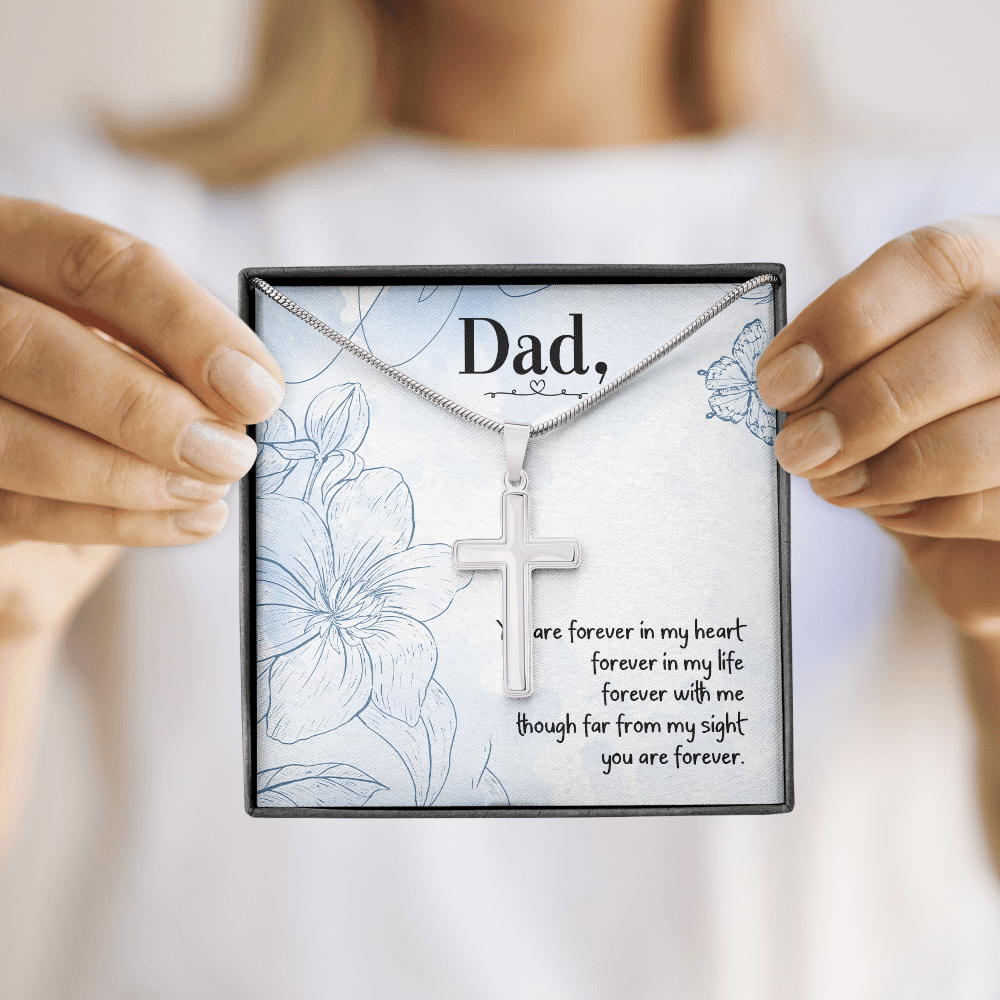 You Are forever in My Heart Dad Memorial Gift Dad Memorial Cross Necklace Sympathy Gift Loss of Father Condolence Message Card-Express Your Love Gifts