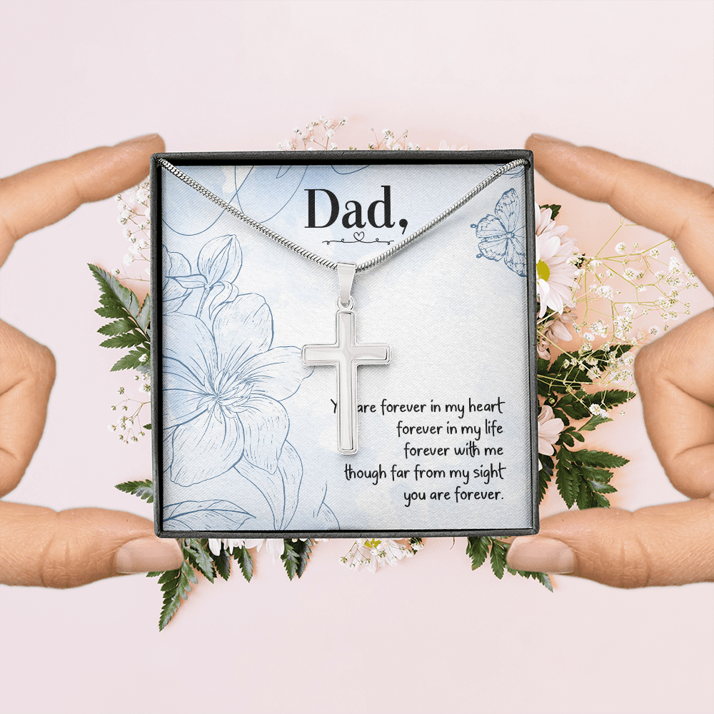 You Are forever in My Heart Dad Memorial Gift Dad Memorial Cross Necklace Sympathy Gift Loss of Father Condolence Message Card-Express Your Love Gifts