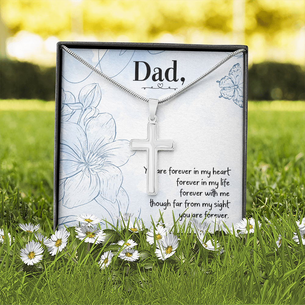 You Are forever in My Heart Dad Memorial Gift Dad Memorial Cross Necklace Sympathy Gift Loss of Father Condolence Message Card-Express Your Love Gifts