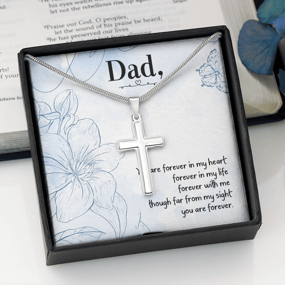 You Are forever in My Heart Dad Memorial Gift Dad Memorial Cross Necklace Sympathy Gift Loss of Father Condolence Message Card-Express Your Love Gifts