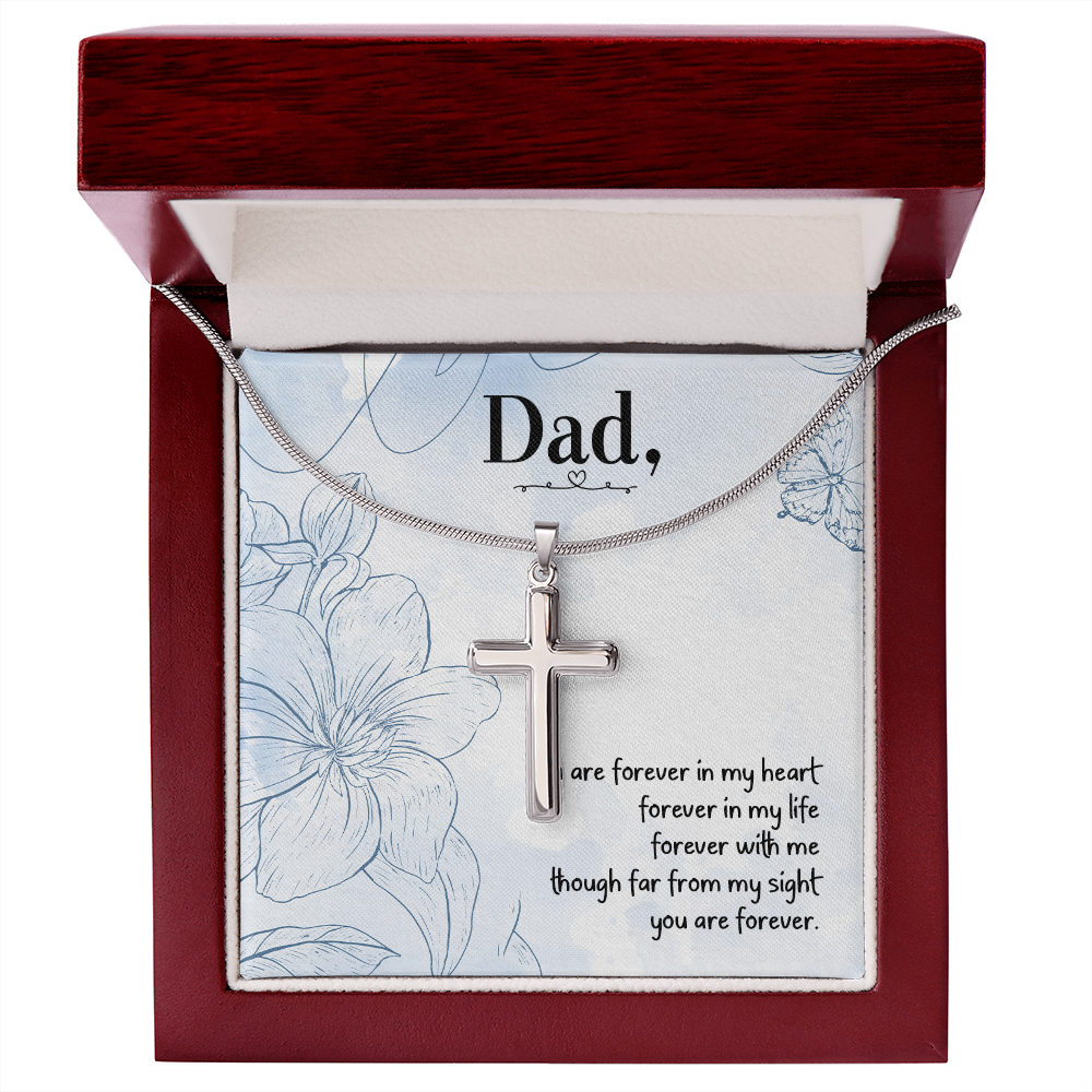 You Are forever in My Heart Dad Memorial Gift Dad Memorial Cross Necklace Sympathy Gift Loss of Father Condolence Message Card-Express Your Love Gifts