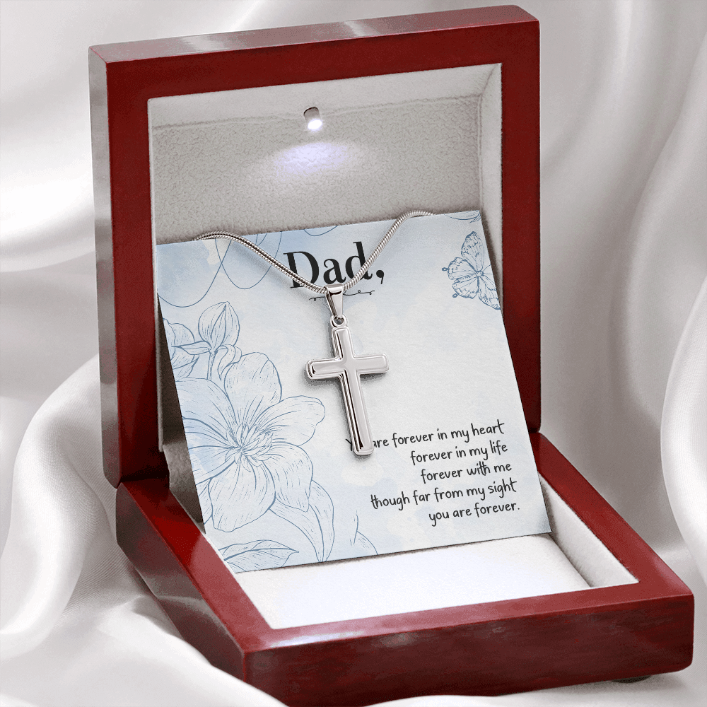 You Are forever in My Heart Dad Memorial Gift Dad Memorial Cross Necklace Sympathy Gift Loss of Father Condolence Message Card-Express Your Love Gifts