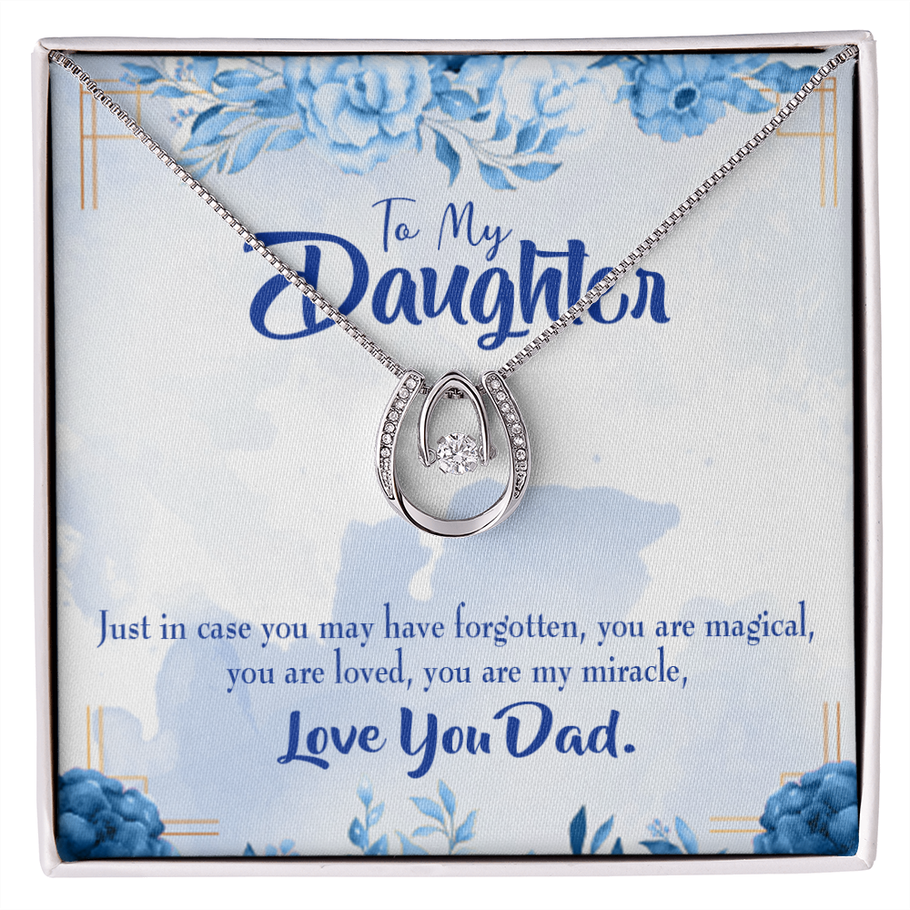 You Are My Miracle- Dad to Daughter Lucky Horseshoe Necklace Message Card 14k w CZ Crystals-Express Your Love Gifts