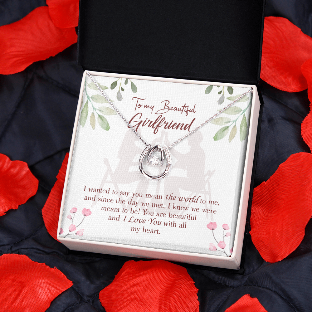 You Are My World Lucky Horseshoe Necklace Message Card 14k w CZ Crystals-Express Your Love Gifts