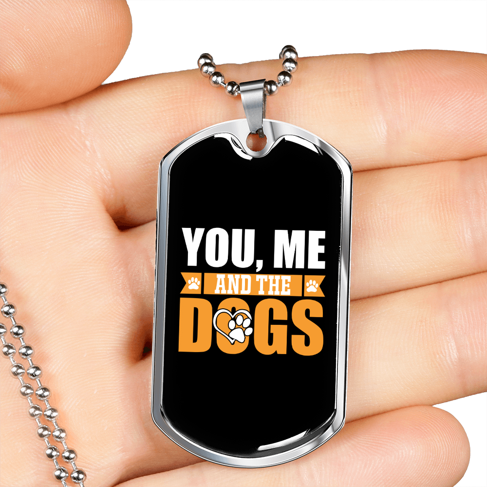 You Me And The Dogs Yellow Necklace Stainless Steel or 18k Gold Dog Tag 24" Chain-Express Your Love Gifts