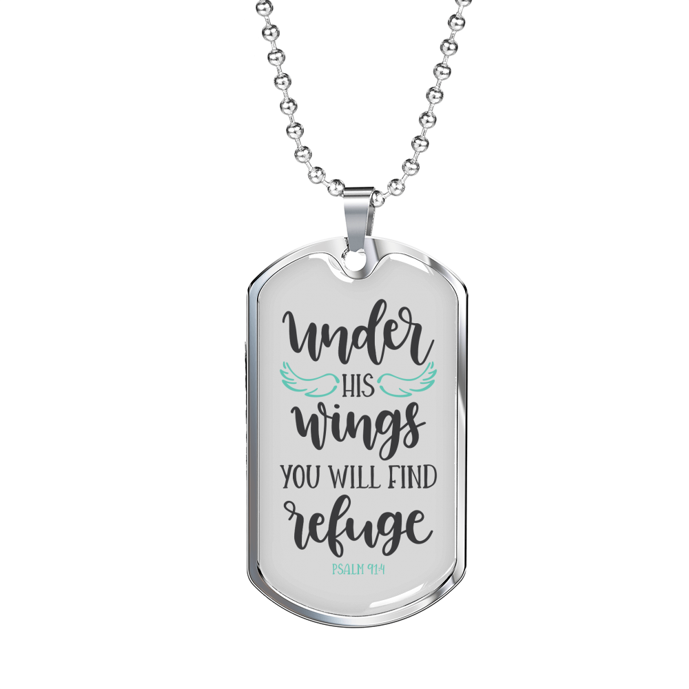 You Will Find Refuge Christian Necklace Stainless Steel or 18k Gold Dog Tag 24" Chain-Express Your Love Gifts