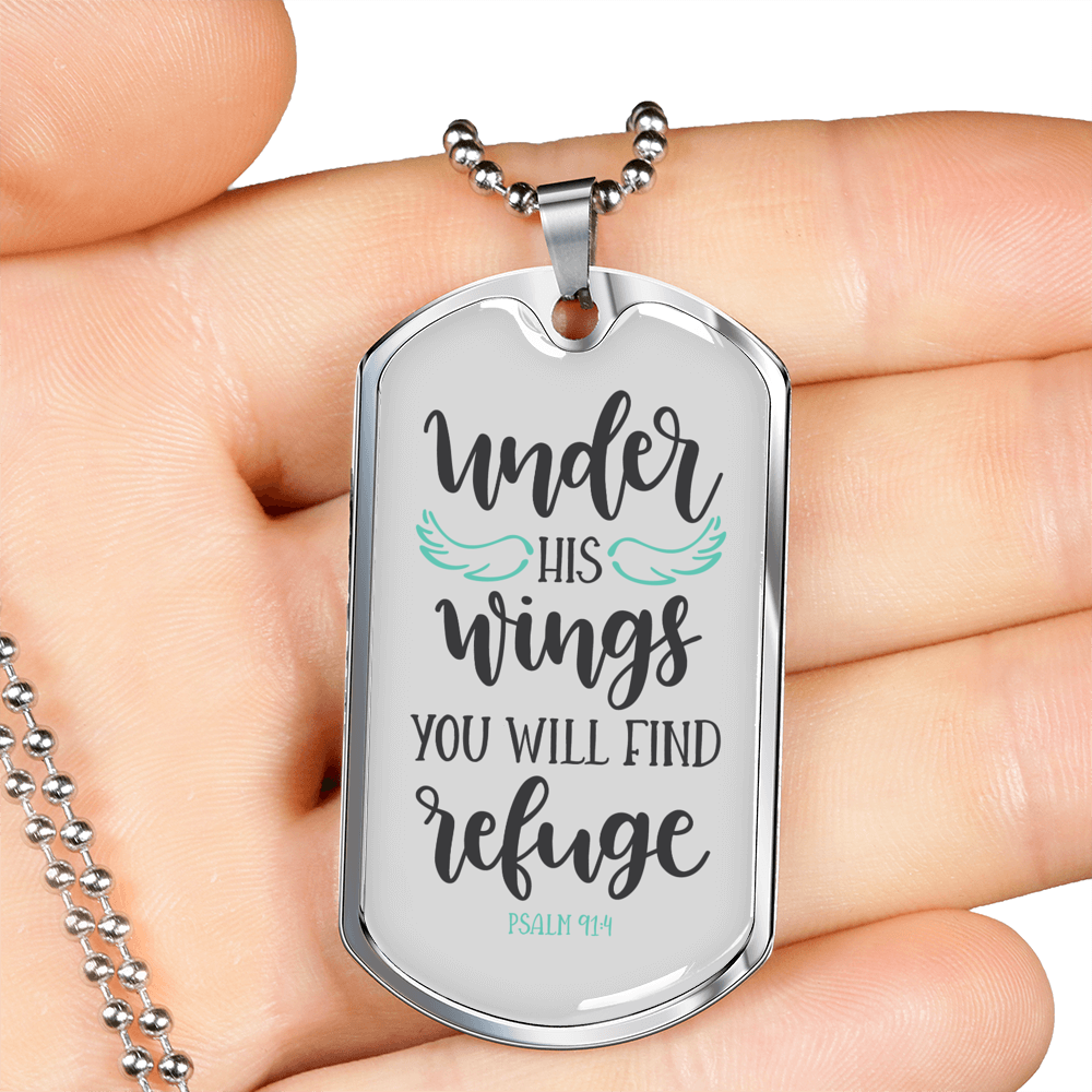 You Will Find Refuge Christian Necklace Stainless Steel or 18k Gold Dog Tag 24" Chain-Express Your Love Gifts