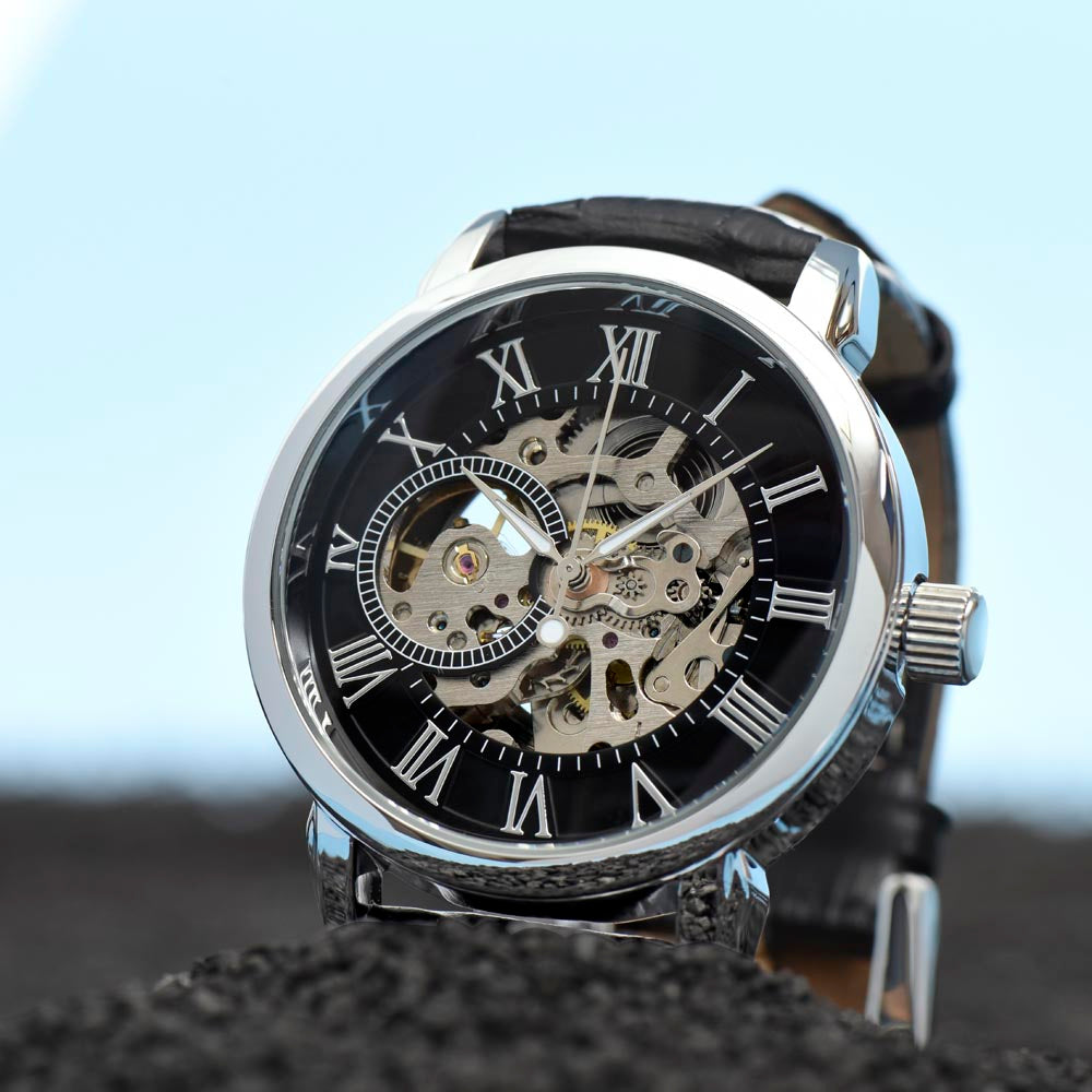You Will Forever be My Always Men's Openwork Watch With Message Card in Mahogany Box-Express Your Love Gifts