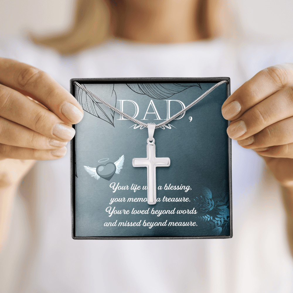 Your Life Was a Dad Memorial Gift Dad Memorial Cross Necklace Sympathy Gift Loss of Father Condolence Message Card-Express Your Love Gifts