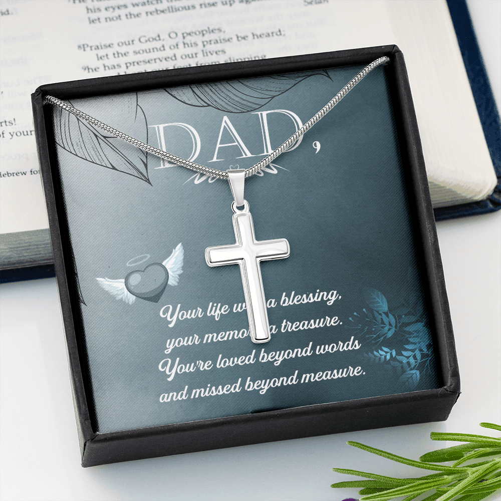 Your Life Was a Dad Memorial Gift Dad Memorial Cross Necklace Sympathy Gift Loss of Father Condolence Message Card-Express Your Love Gifts