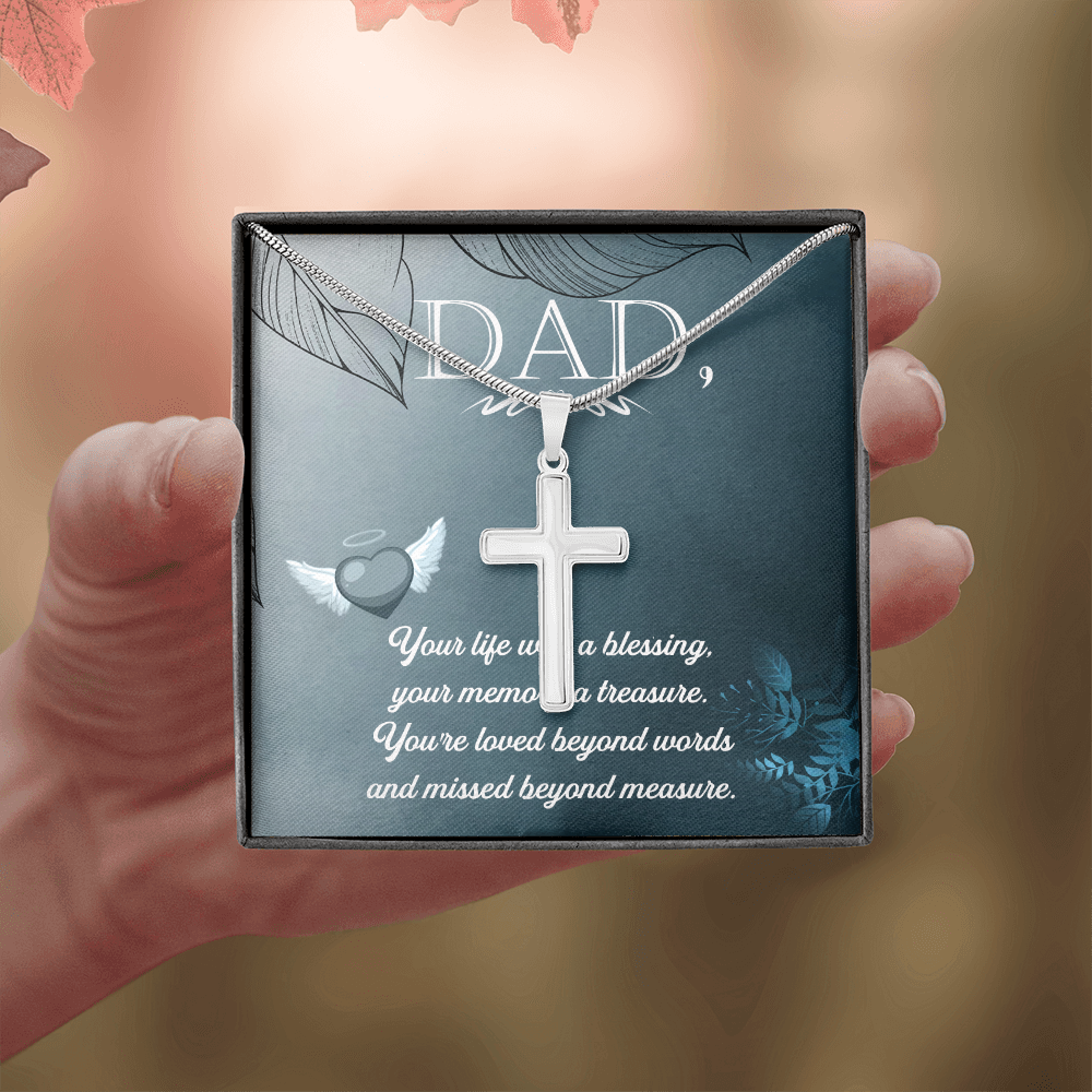 Your Life Was a Dad Memorial Gift Dad Memorial Cross Necklace Sympathy Gift Loss of Father Condolence Message Card-Express Your Love Gifts
